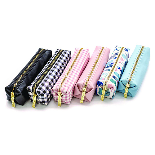 PUKKA PAD Pencil Case, 7.9" x 2" x 2", Pink/White Check (9201CD)