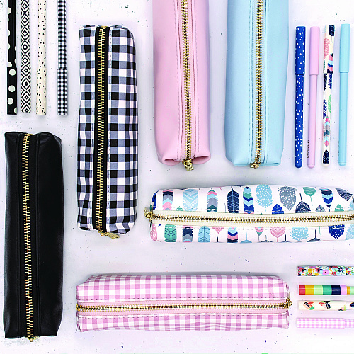 PUKKA PAD Pencil Case, 7.9" x 2" x 2", Pink/White Check (9201CD)