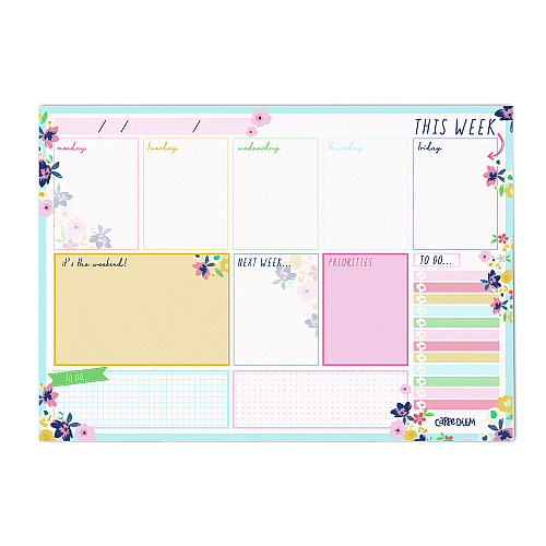 PUKKA PAD Weekly Planner Pad, Floral, 11.7 x 8.3, Blue/Pink/White/Yellow Cover, 12-Month, Undated, 6/Pack (9208CD)