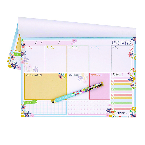 PUKKA PAD Weekly Planner Pad, Floral, 11.7 x 8.3, Blue/Pink/White/Yellow Cover, 12-Month, Undated, 6/Pack (9208CD)