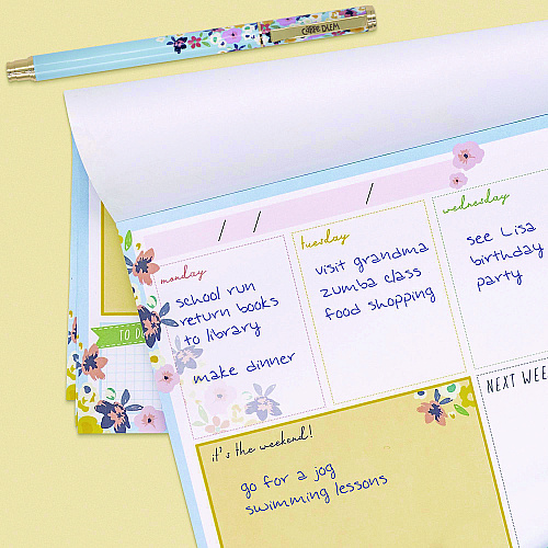 PUKKA PAD Weekly Planner Pad, Floral, 11.7 x 8.3, Blue/Pink/White/Yellow Cover, 12-Month, Undated, 6/Pack (9208CD)