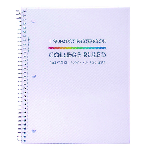 PUKKA PAD Letter Size 1-Subject Notebook, Medium/College Rule, White Cover, (80) 10.5 x 8 Sheets, 3/Pack (9759BAS)