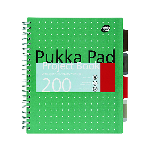 PUKKA PAD Letter Size Project Book, 5-Subject, Medium/College Rule, Metallic Green with White Dots Cover, (100) 11 x 8.5 Sheets, 3/Pack (8748MET)