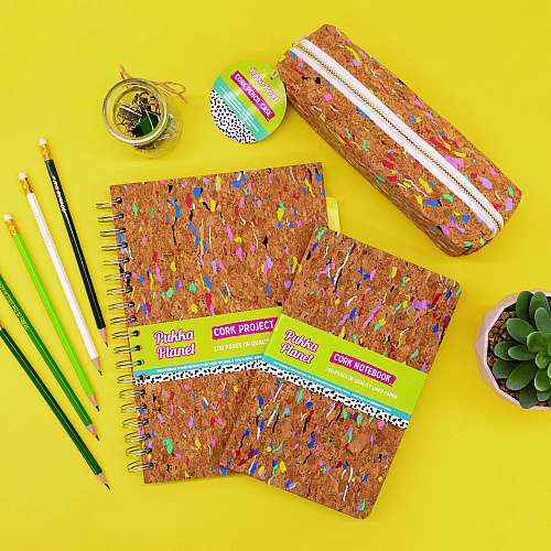 PUKKA PAD Soft Cover Eco Notebook, 1-Subject, Medium/College Rule, Cork/Multicolor Cover, (96) 8.27 x 5.24 Sheets (9855SPP)