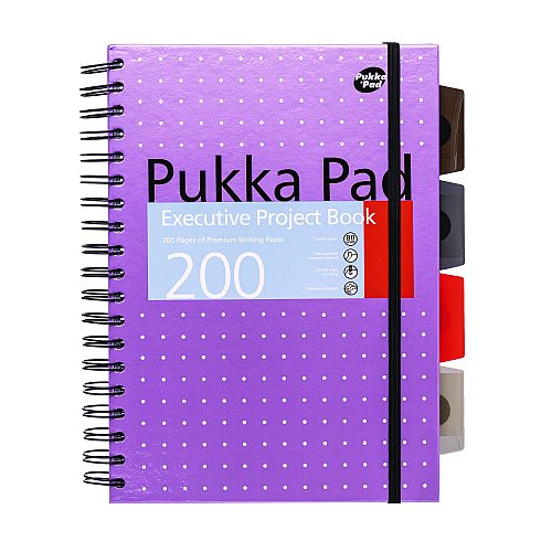 PUKKA PAD B5 Size Project Book, 4-Subject, Medium/College Rule, Assorted Metallic Color/Dot Covers, (100) 9.8 x 6 Sheets, 3/Pack (9589MET)