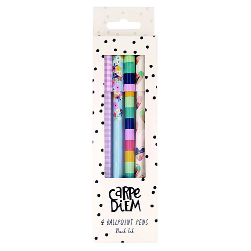 PUKKA PAD Carpe Diem Ballpoint Pen, Stick, Medium 0.7 mm, Black Ink, Assorted Ditzy Floral Collection, 4 Pens/Pack, 6 Packs/Box (9228CD)