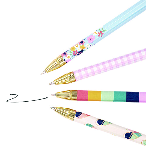 PUKKA PAD Carpe Diem Ballpoint Pen, Stick, Medium 0.7 mm, Black Ink, Assorted Ditzy Floral Collection, 4 Pens/Pack, 6 Packs/Box (9228CD)