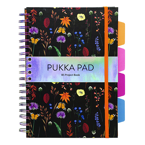 PUKKA PAD B5 Size Project Book, 4-Subject, Medium/College Rule, Assorted Blum Floral Covers, (100) 9.8 x 6.9 Sheets, 3/Pack (9494BLMASST)