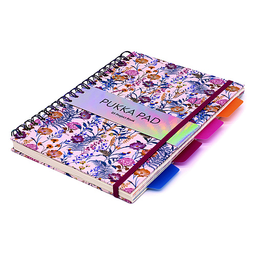 PUKKA PAD B5 Size Project Book, 4-Subject, Medium/College Rule, Assorted Blum Floral Covers, (100) 9.8 x 6.9 Sheets, 3/Pack (9494BLMASST)