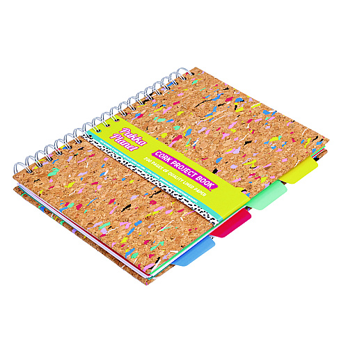 PUKKA PAD B5 Size Eco Project Book, 4-Subject, Medium/College Rule, Cork/Multicolor Cover, (100) 9.8 x 6.9 Sheets (9856SPP)
