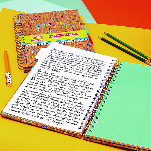 PUKKA PAD B5 Size Eco Project Book, 4-Subject, Medium/College Rule, Cork/Multicolor Cover, (100) 9.8 x 6.9 Sheets (9856SPP)