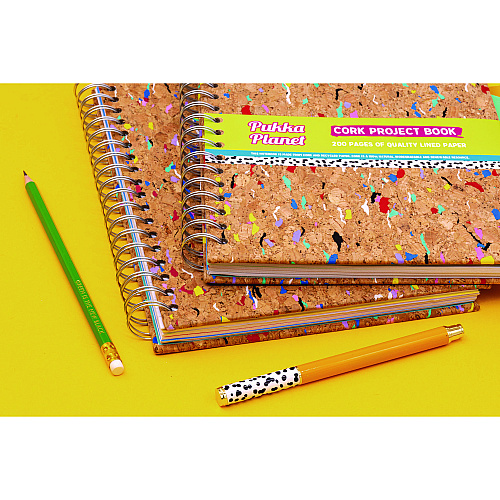 PUKKA PAD B5 Size Eco Project Book, 4-Subject, Medium/College Rule, Cork/Multicolor Cover, (100) 9.8 x 6.9 Sheets (9856SPP)