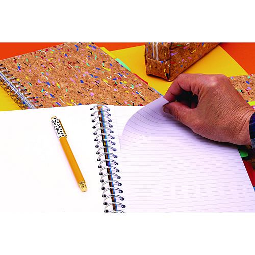 PUKKA PAD B5 Size Eco Project Book, 4-Subject, Medium/College Rule, Cork/Multicolor Cover, (100) 9.8 x 6.9 Sheets (9856SPP)