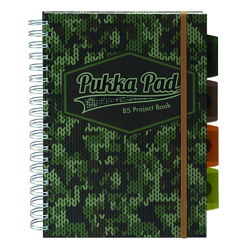 PUKKA PAD B5 Size Project Book, 4-Subject, Medium/College Rule, Black/Green Camo Knit Cover, (100) 9.8 x 6.9 Sheets, 3/Pack (9756CAM)