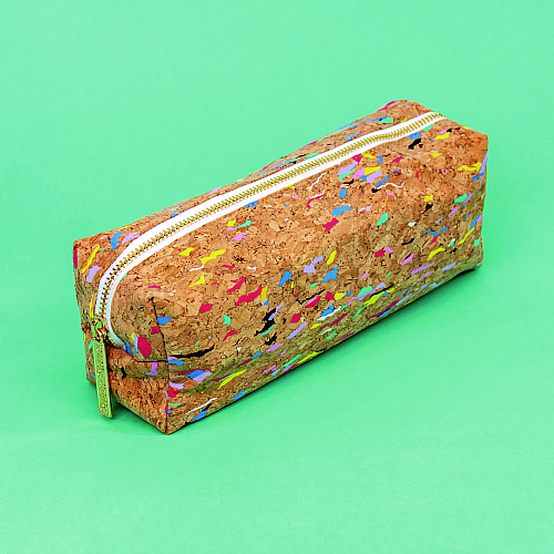 PUKKA PAD Eco Pencil Case, 7.99" x 2.37" x 2.75", Brown/Multicolor Cork (9740SPP)