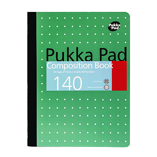 PUKKA PAD Composition Book, Medium/College Rule, Metallic Green with White Dots Cover, (70) 9.75 x 7.5 Sheets, 4/Pack (8796MET)
