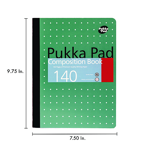 PUKKA PAD Composition Book, Medium/College Rule, Metallic Green with White Dots Cover, (70) 9.75 x 7.5 Sheets, 4/Pack (8796MET)