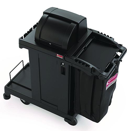 Suncast Commercial High Security Housekeeping Cart, Plastic, 1 Shelf, 3 Bins, 23.19 x 53.23 x 53.02, Black (CCH255A)