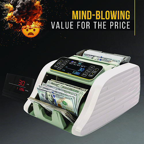 Kolibri KBR-500 Mixed Denomination Bill Counter, 1,200 Bills/Min, 9.2" x 14.3" x 13", Light Gray/Black