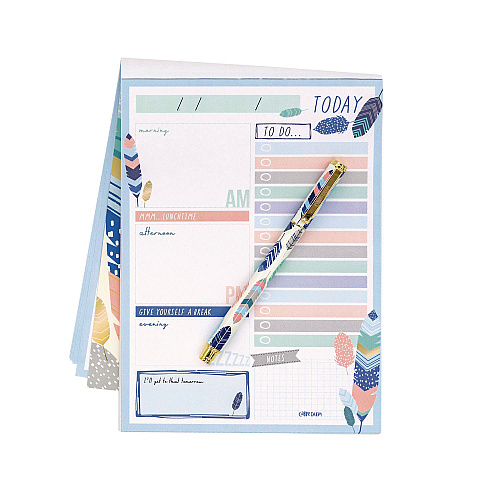 PUKKA PAD Daily Planner, Feathers, 8.27 x 5.83, Blue/Cream/Pink Cover, 2-Month, Undated, 6/Pack (9218CD)