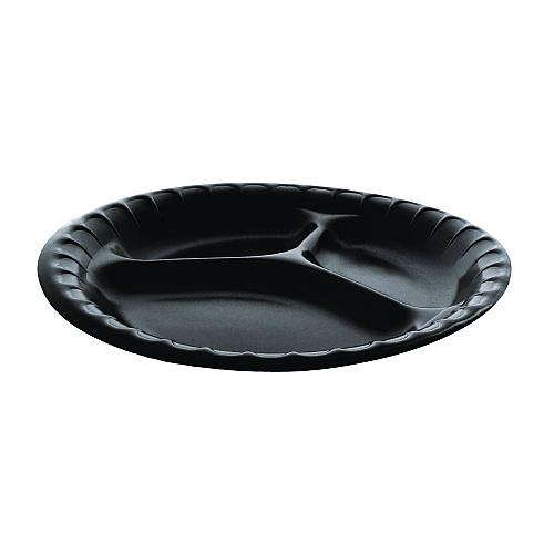 Pactiv Placesetter Deluxe Laminated Foam Dinnerware, 3-Compartment Plate, 9" dia, Black, 500/Carton (YTKB00110000)