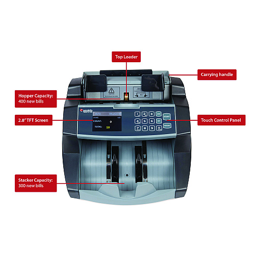 Cassida 6600 UV/MG Top Loading Bill Counter, 1,400 Bills/min, 10.2 x 11 x 8.1, Gray (6600UVMG)