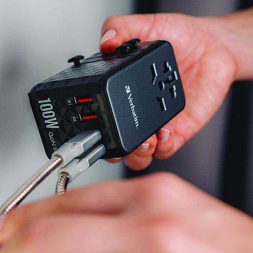 Verbatim UTA-10 GaN III Universal Travel Adapter, (3) USB-A/(3) USB-C (32125)