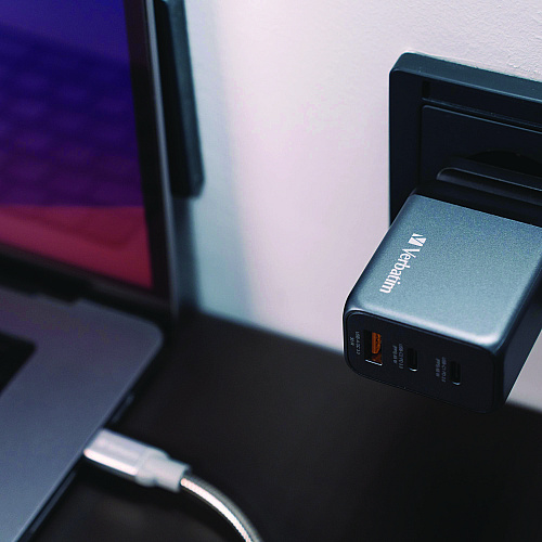 Verbatim 65 W 3-Port GaN Wall Charger, Black/Gray (32201)