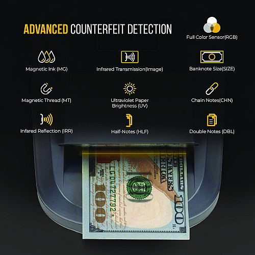 Kolibri KCD-1000 Counterfeit Detector, Dimensional, Image, IR, MG, MT, Thickness, UV and Watermark Detection, US Currency