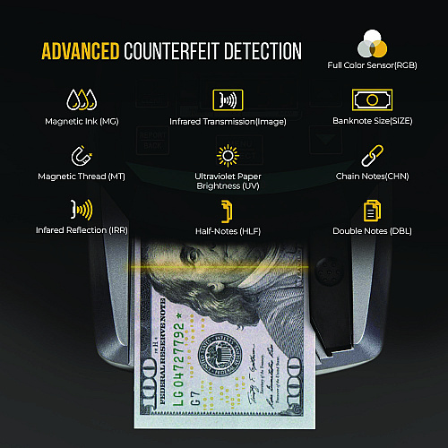 Kolibri KCD-2000 Counterfeit Detector, IR Detector; Magnetic Strip Detection; UV Light, U.S. Currency, 5 x 6 x 5, Black/Gray