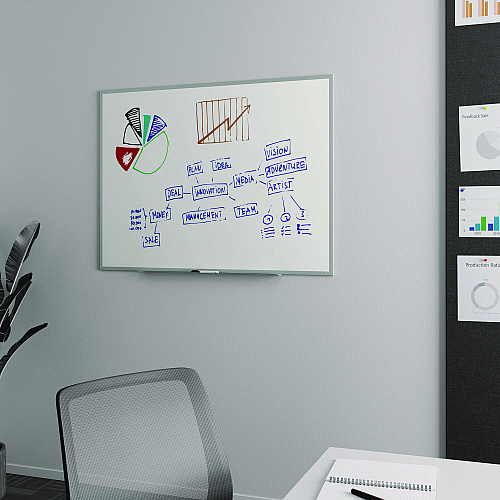 TRU RED Melamine Dry Erase Board, 48" x 36", White Surface, Gray/Natural Aluminum Frame (TR59354)