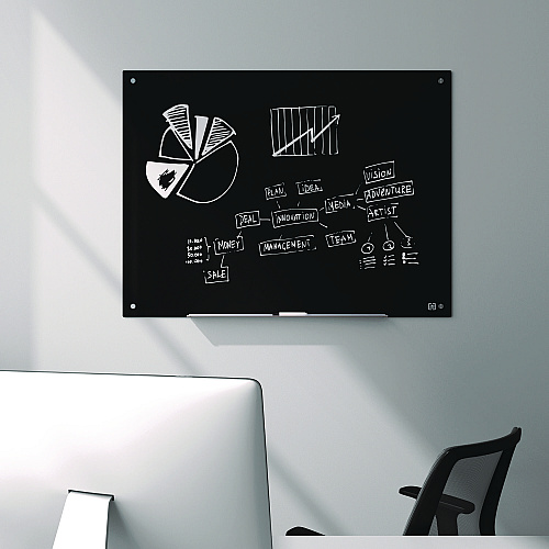 TRU RED Tempered Glass Dry Erase Board, 48" x 36", Black Surface (TR61200)