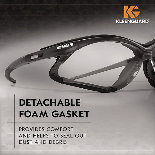KleenGuard V30 Nemesi Foam Safety Glasses, Black Nylon Frame, Clear Polycarbonate Lens, 12/Carton (65335)