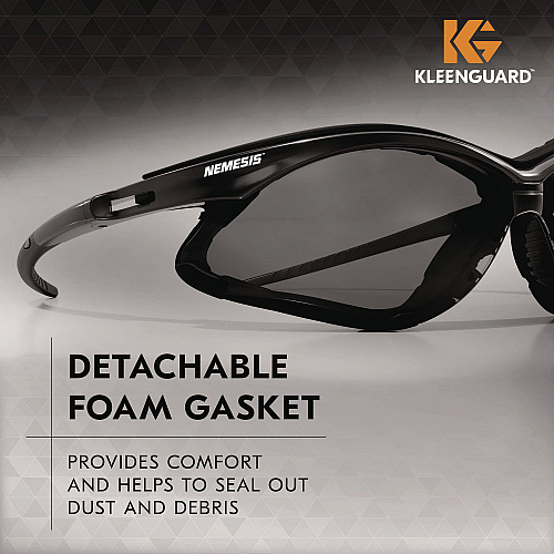 KleenGuard V30 Nemesis Foam Safety Glasses, Black Nylon Frame, Smoke Polycarbonate Lens, 12/Carton (65336)