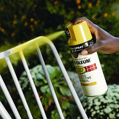 Rust-Oleum Stops Rust 5-in-1 Spray Paint, Gloss Sunburst Yellow, 12 oz Aerosol Can, 6/Carton (376898)