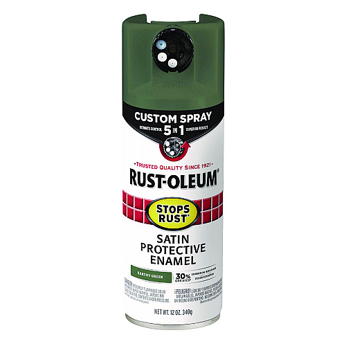 Rust-Oleum Stops Rust 5-in-1 Spray Paint, Satin Earthy Green, 12 oz Aerosol Can, 6/Carton (383421)