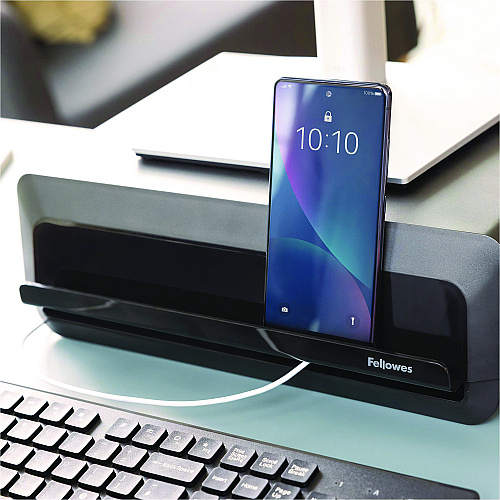 Fellowes Breyta Monitor Stand, 13.94" x 11.97" x 3.25" to 6", Black, Supports 33 lbs (100098502)