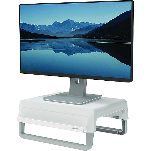 Fellowes Breyta Monitor Stand, 13.94" x 11.97" x 3.25" to 6", White, Supports 33 lbs (100098565)