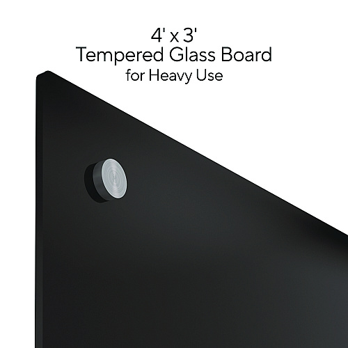 TRU RED Tempered Glass Dry Erase Board, 48" x 36", Black Surface (TR61200)