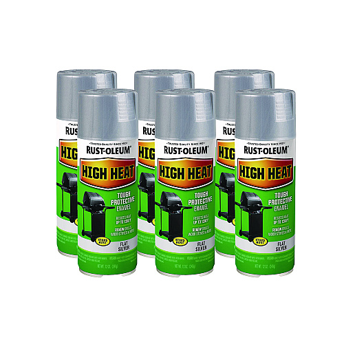 Rust-Oleum High Heat Enamel Spray Paint, Flat Silver, 12 oz Aerosol Can, 6/Carton (7716830)