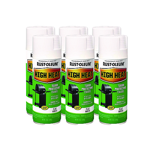 Rust-Oleum High Heat Enamel Spray Paint, Flat White, 12 oz Aerosol Can, 6/Carton (7751830)