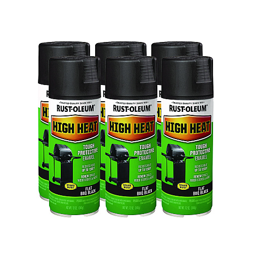 Rust-Oleum High Heat Enamel Spray Paint, Flat Black, 12 oz Aerosol Can, 6/Carton (7778830)