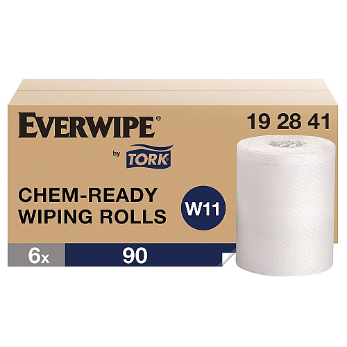 Tork Chem-Ready Wiping Rolls, 1-Ply, 12 x 12, White, 90 Sheets, 6 Rolls/Carton (192841)