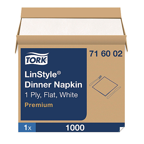 Tork LinStyle Dinner Napkin, 1-Ply, 15 x 16, White, 1,000/Carton (716002)