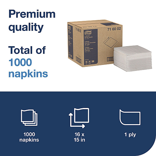 Tork LinStyle Dinner Napkin, 1-Ply, 15 x 16, White, 1,000/Carton (716002)