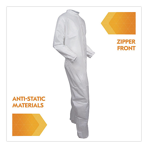 KleenGuard KGA35 Liquid and Particle Protection Coveralls, Elastic Wrist and Ankles, Large, White, 25/Carton (38927)