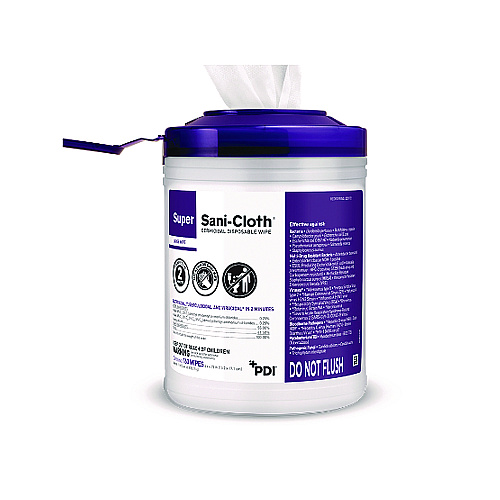 PDI Super Sani-Cloth Disinfecting Wipes, 15 x 7.5, Unscented, White, 75 Wipes/Canister, 6/Carton (P86984CT)