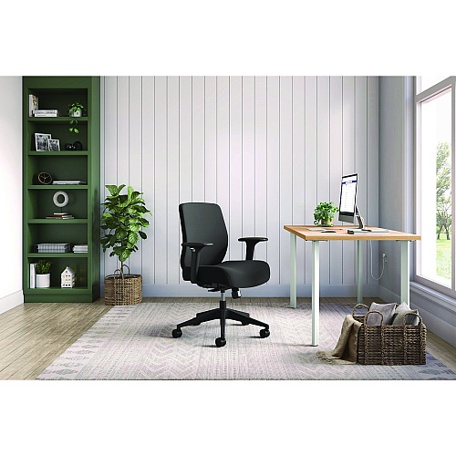 Altern Upholstered Back Task Chair, 16.5 To 19.56 Seat Height, Black Seat, Black Back, Black Base