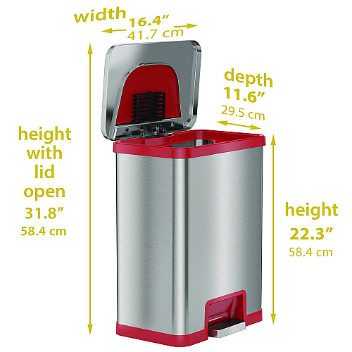 HLS Commercial Step Pedal-Sensor Trash Can, 13 gal, Plastic/Stainless Steel, Silver/Red (HLS13SR)