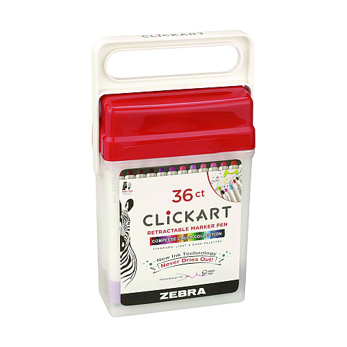 Zebra ClickArt Porous Point Pen, Retractable, Fine 0.6 mm, Assorted Ink, White Barrel, 36/Pack (69836)